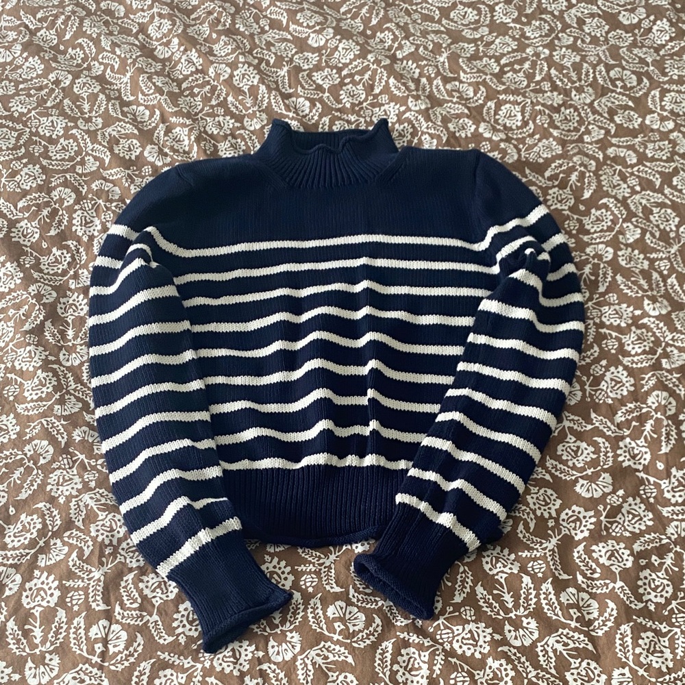 Navy and White Striped Women's Sweater